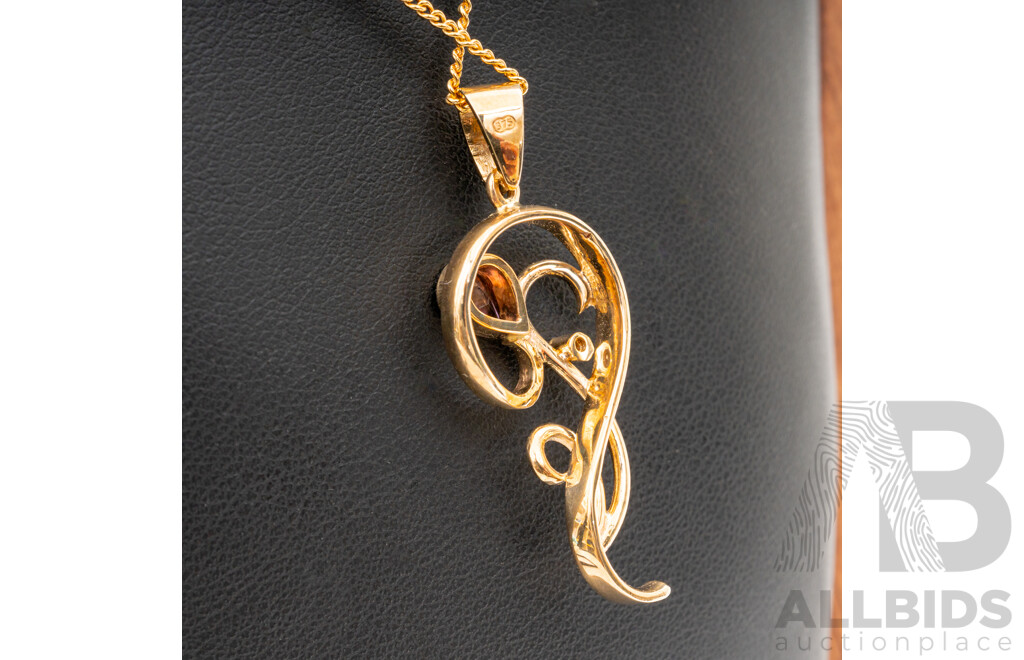BRAND NEW - 9ct Unique Artisan Pink Tourmaline & Diamond Pendant, 37mm, on 9ct Yellow Gold Necklace, 55cm, 7.10 Grams