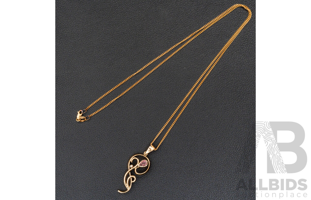 BRAND NEW - 9ct Unique Artisan Pink Tourmaline & Diamond Pendant, 37mm, on 9ct Yellow Gold Necklace, 55cm, 7.10 Grams