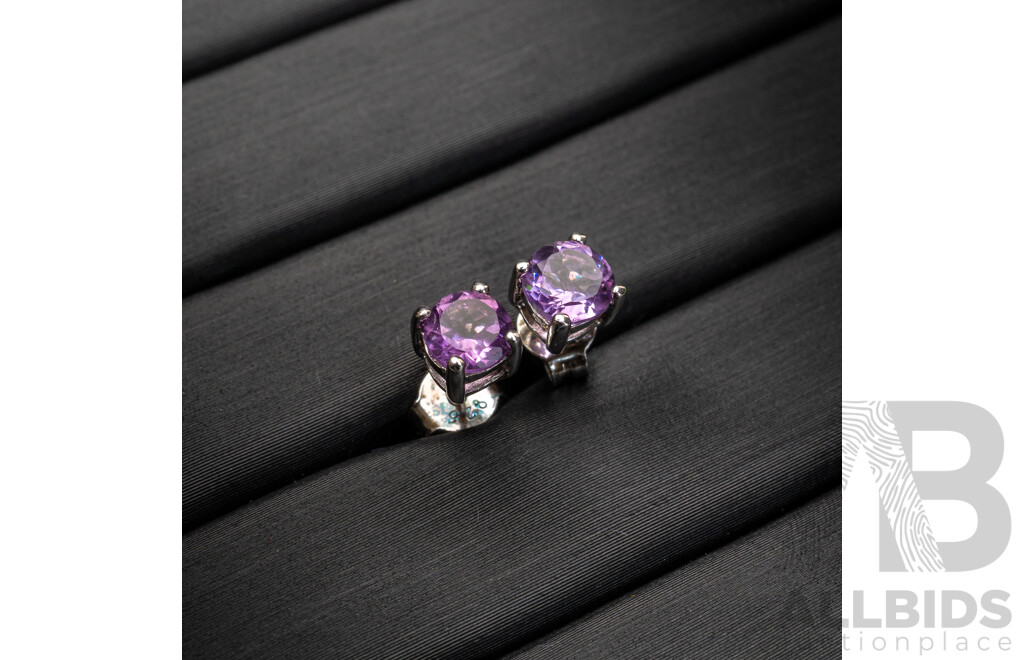 BRAND NEW - Sterling Silver Amethyst Stud Earrings, 5.0mm, 1.05 Grams
