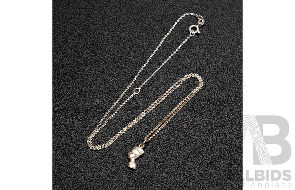BRAND NEW - Sterling Silver Queen Nefertiti Pendant & Necklace, 2.40 Grams