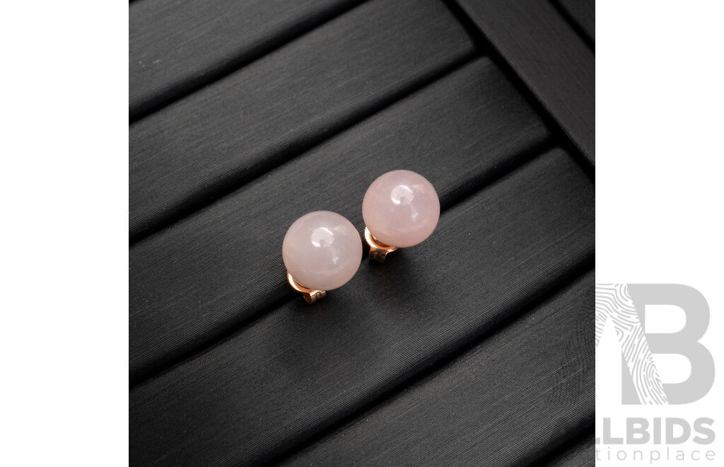 BRAND NEW - 9ct Rose Gold Rose Quartz Ball Stud Earrings, 8.35mm, 1.86 Grams