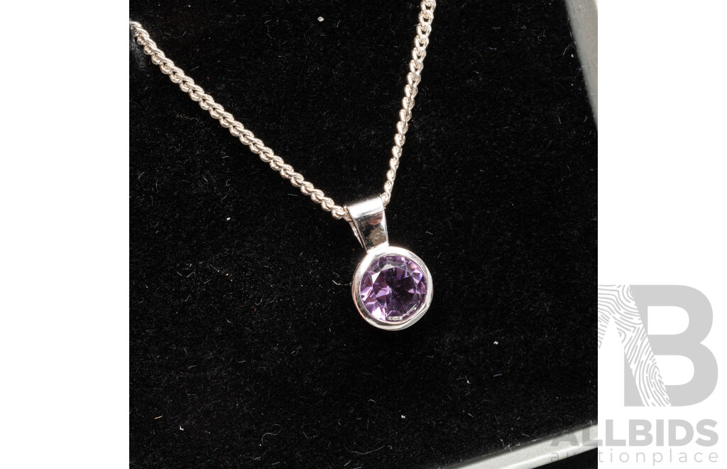 BRAND NEW - Sterling Silver Amethyst Pendant & Necklace, 7mm, 50cm, 5.58 Grams