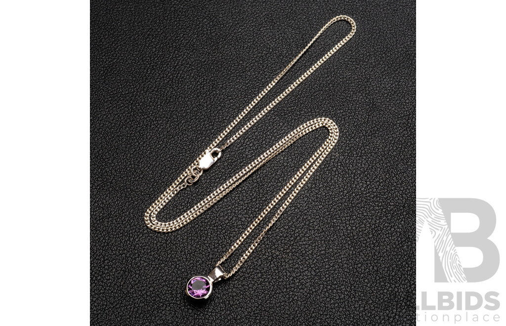 BRAND NEW - Sterling Silver Amethyst Pendant & Necklace, 7mm, 50cm, 5.58 Grams