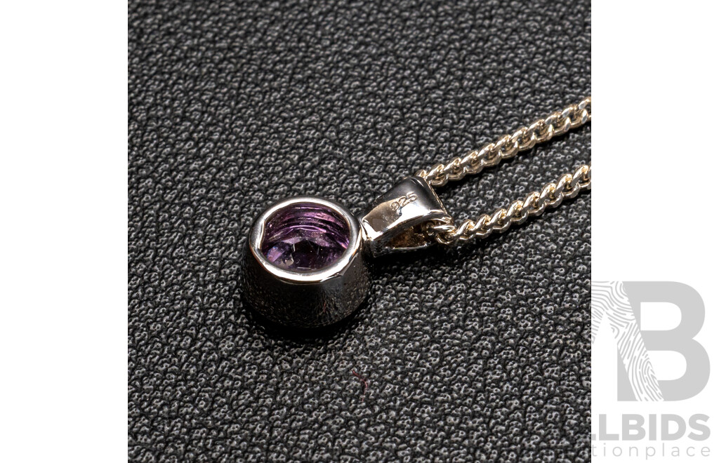 BRAND NEW - Sterling Silver Amethyst Pendant & Necklace, 7mm, 50cm, 5.58 Grams