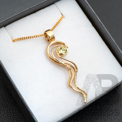 BRAND NEW - 9ct Unique Artisan Peridot Pendant, 45mm, on 9ct Yellow Gold Necklace, 45cm,  6.06 Grams