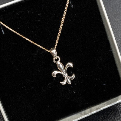 BRAND NEW - Sterling Silver Fleur De Lis Pendant, 20mm, on 50cm Necklace, 2.72 Grams