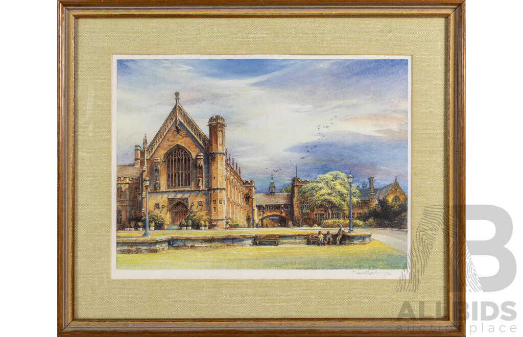 Kenneth Jack (20th Century, Australian, 1924-2006), the Botany Lawn, Sydney University (1982), Wonderful Signed & Dated Collotype Print, 45 x 54 cm (frame)