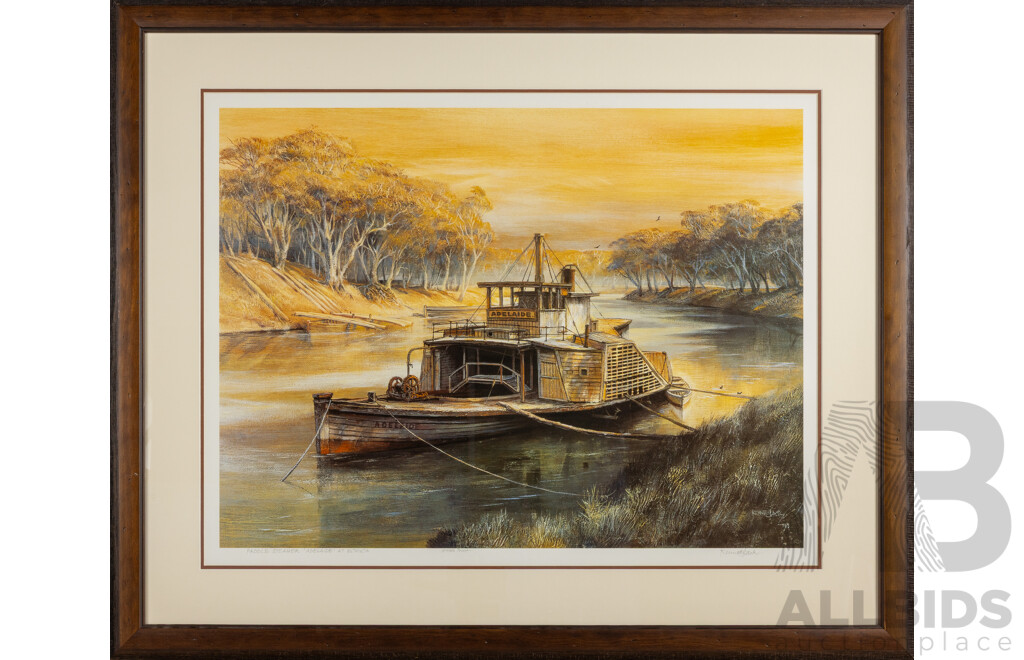 Kenneth Jack (20th Century, Australian, 1924-2006), Paddle Steamer 'Adelaide; at Echuca, Artist's Proof Signed Lithographic Print, 77 x 93 cm (frame)