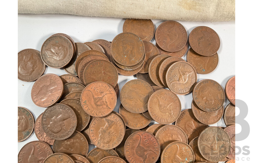 Collection of Australian KGVI/QE2 Pennies, Examples Spanning 1940 to 1964 with 2016 Ten and Twenty Cent, Fifty Years of Decimal Currency, USA 1974 Eisenhower One Dollar...........