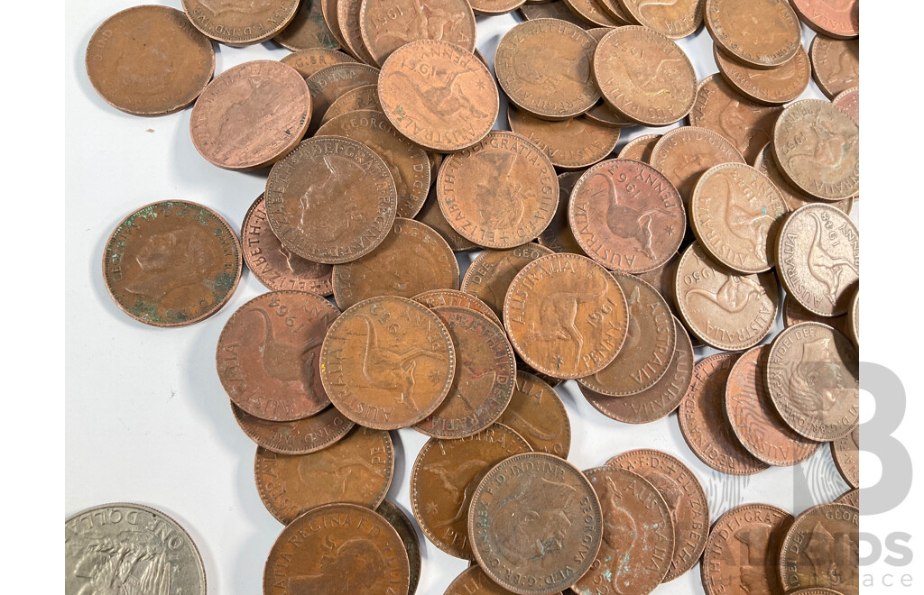 Collection of Australian KGVI/QE2 Pennies, Examples Spanning 1940 to 1964 with 2016 Ten and Twenty Cent, Fifty Years of Decimal Currency, USA 1974 Eisenhower One Dollar...........