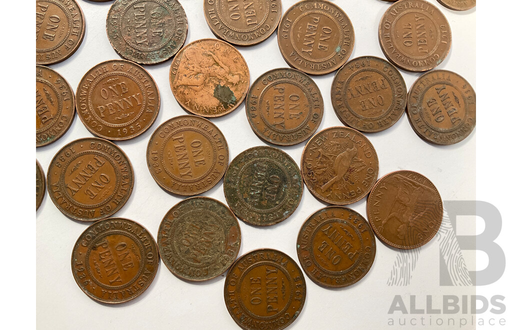 Collection of Australian KGV Pennies and Half Pennies Spanning 1911 to 1936