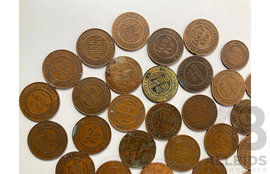 Collection of Australian KGV Pennies and Half Pennies Spanning 1911 to 1936