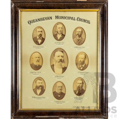 Rare & Historically Significant Late Victorian Albumen Silver Photographic Composite Featuring Queanbeyan Municipal Council (c1893-94), 71H x 59W cm (frame)