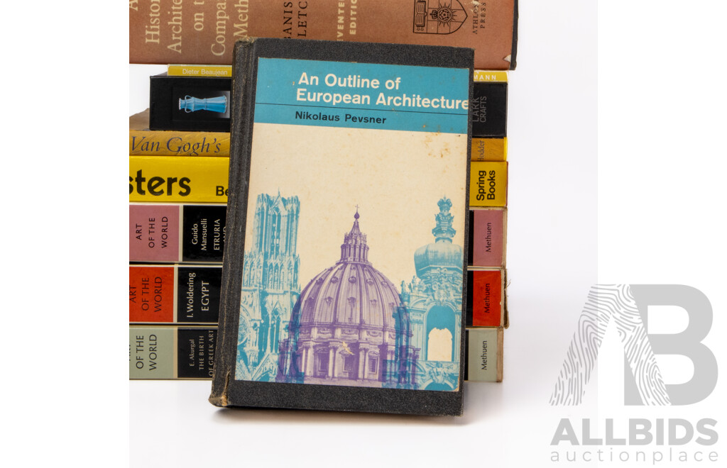 Collection of Books Relating to Art and Architecture Including The Master Builders, An Outline of European Architecture, Van Gogh's Flowers, Art of the World, Dictionary of Twentieth Century Art, Posters