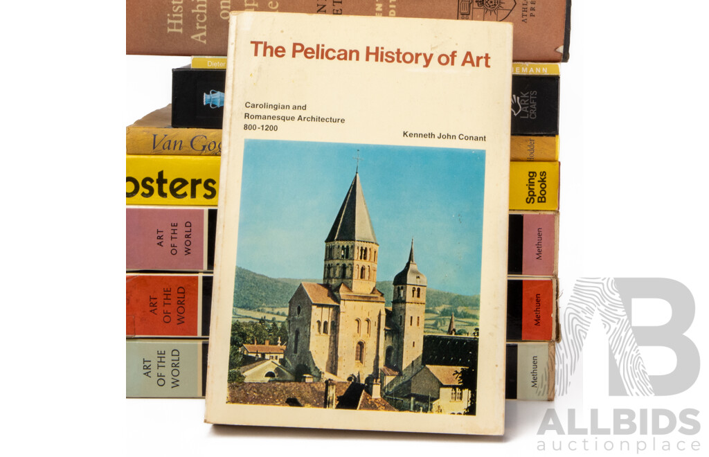 Collection of Books Relating to Art and Architecture Including The Master Builders, An Outline of European Architecture, Van Gogh's Flowers, Art of the World, Dictionary of Twentieth Century Art, Posters