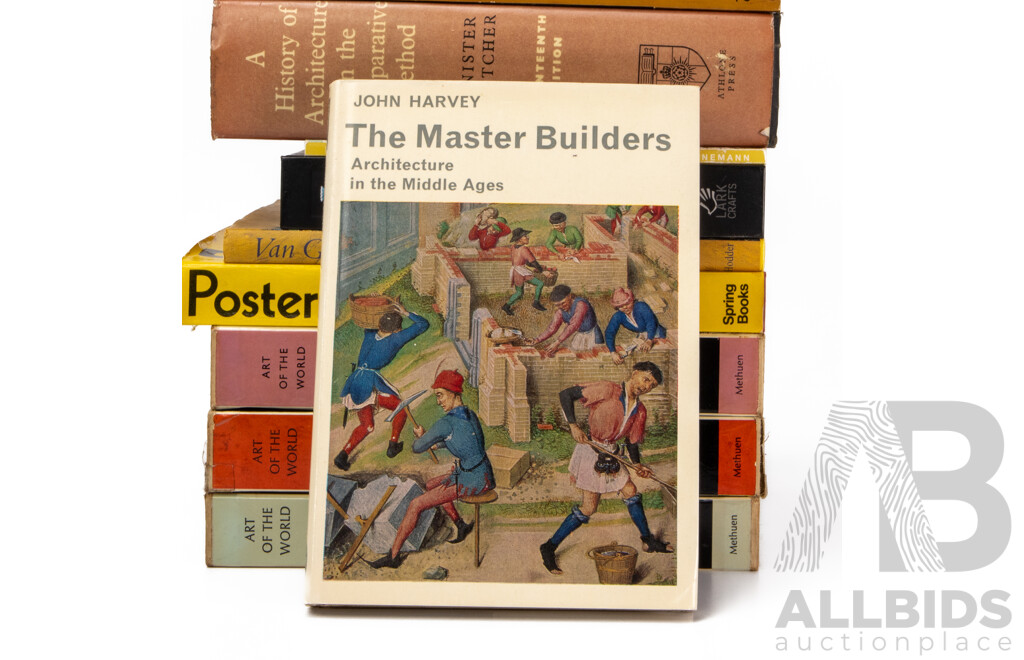 Collection of Books Relating to Art and Architecture Including The Master Builders, An Outline of European Architecture, Van Gogh's Flowers, Art of the World, Dictionary of Twentieth Century Art, Posters
