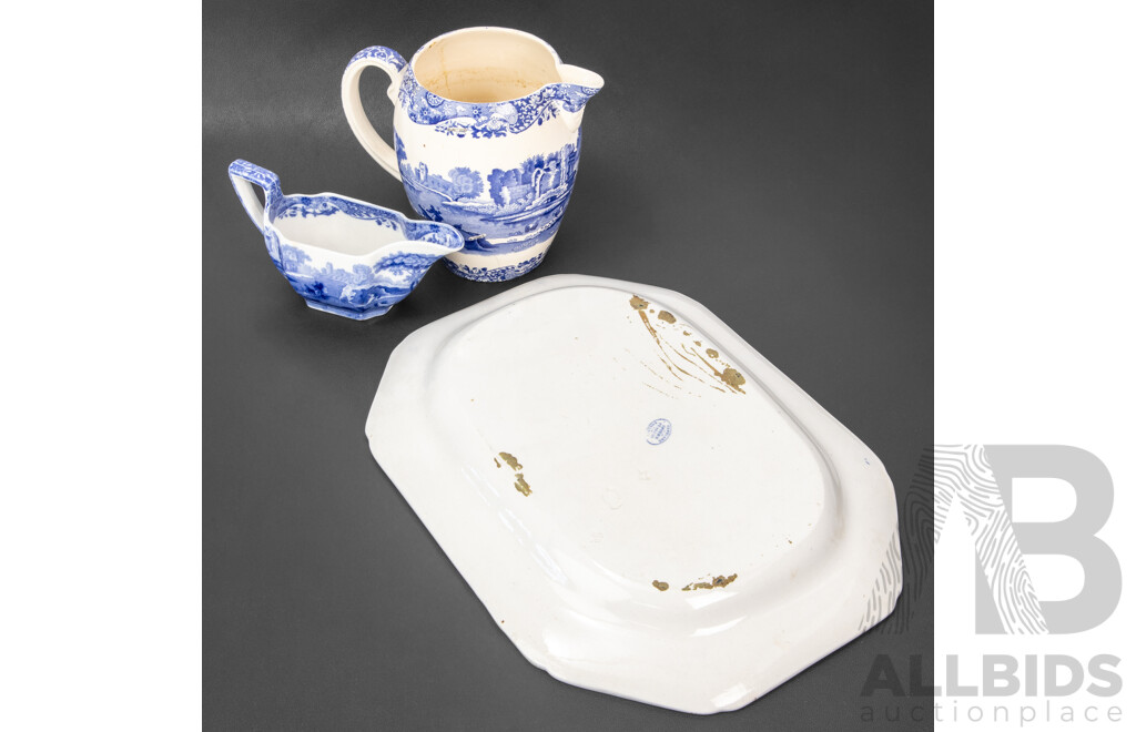 Vintage Spode Copeland Italian Blue and White Porcelain Platter Plate, Jug and Creamer