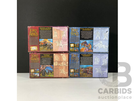 Collection of Four Lord of the Rings Figures in Original Packaging Including Deluxe Horses and Beast Rider Set