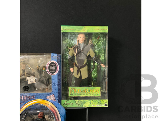 Collection of Five Lord of the Rings Figures in Original Packaging Including Special Edition Legolas and Arwen