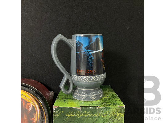 Collection of Lord of the Rings Paraphernalia in Original Packaging Including 500 Piece Puzzle, Ringwraith Sculped Decal Mug and Pickers Bungee Ball