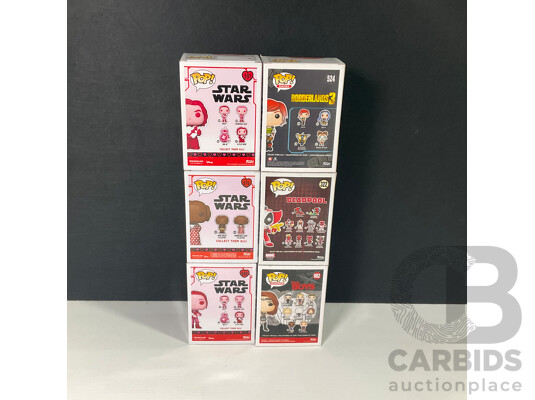 Collection of Six Pop Vinyls in Original Packaging Including Star Wars, Deadpool, Borderlands3 and the Boys