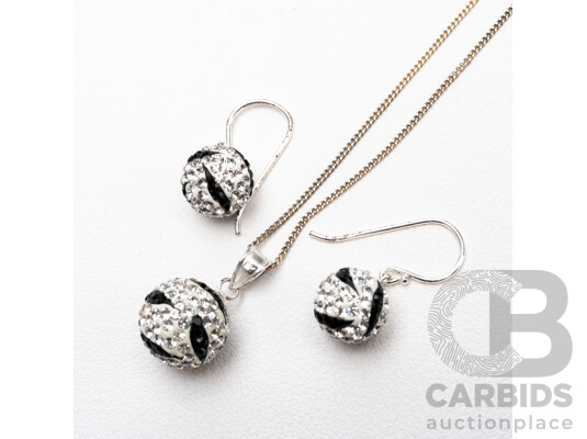 925 Sterling Silver Disco Ball Necklace & Earrings Set