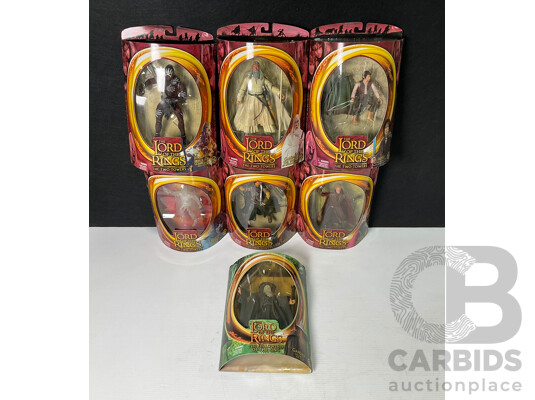 Collection of Seven Lord of the Rings Figures in Original Packaging