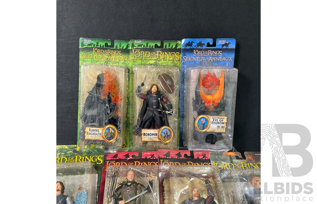 Collection of Eight Lord of the Rings Figures in Original Packaging