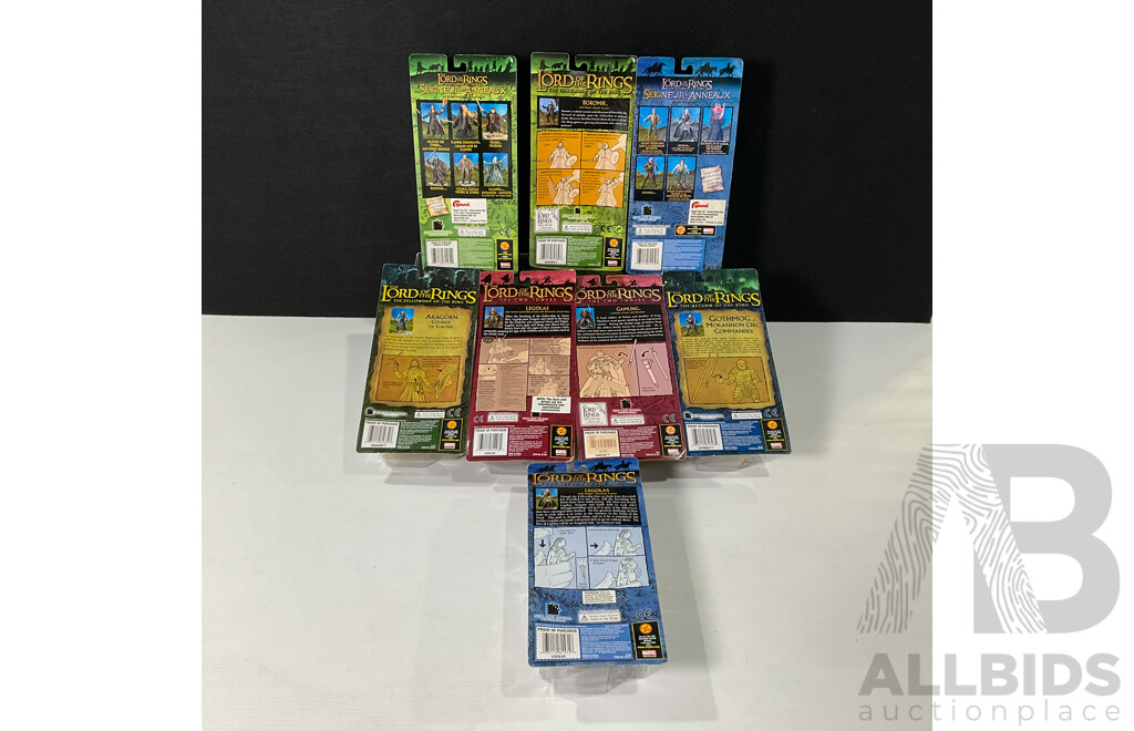 Collection of Eight Lord of the Rings Figures in Original Packaging
