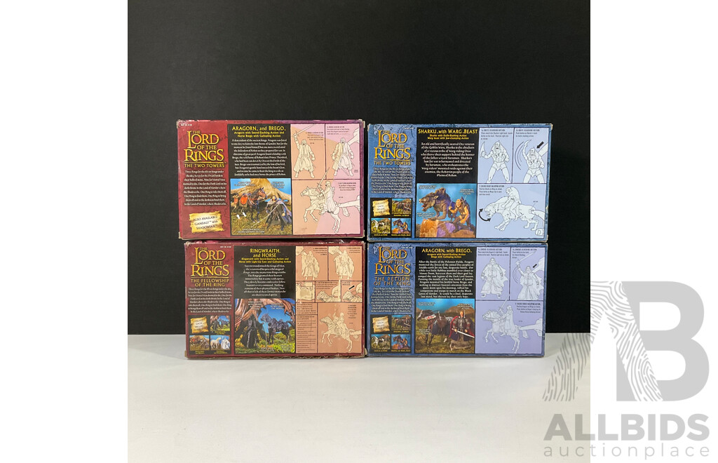 Collection of Four Lord of the Rings Figures in Original Packaging Including Deluxe Horses and Beast Rider Set