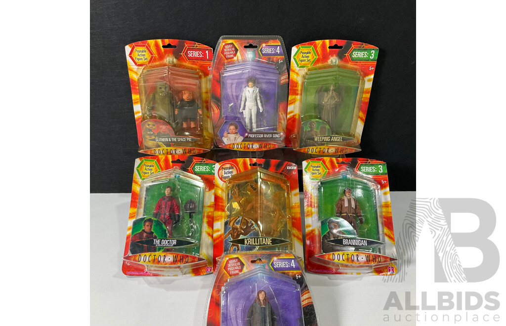 Collection of Seven Doctor Who Figures in Original Packaging