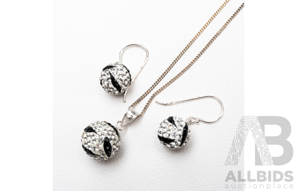 925 Sterling Silver Disco Ball Necklace & Earrings Set