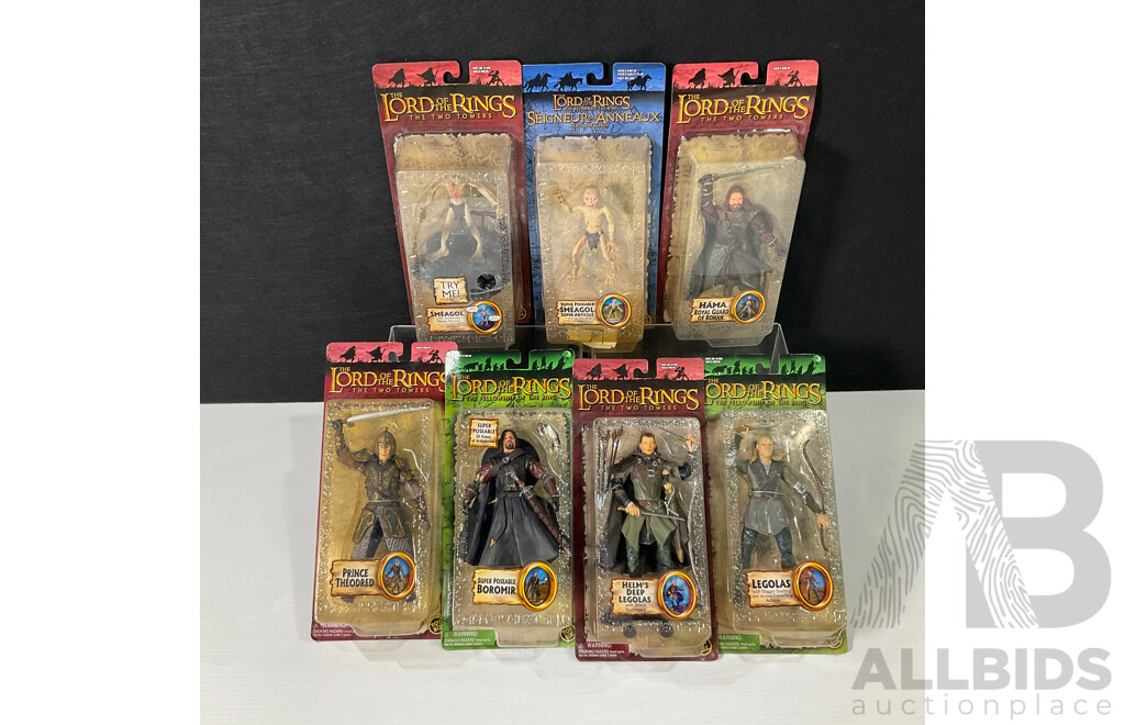 Collection of Seven Lord of the Rings Figures in Original Packaging