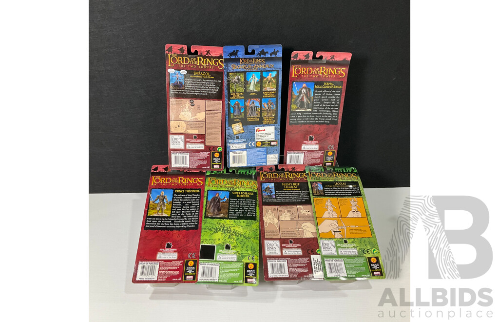 Collection of Seven Lord of the Rings Figures in Original Packaging