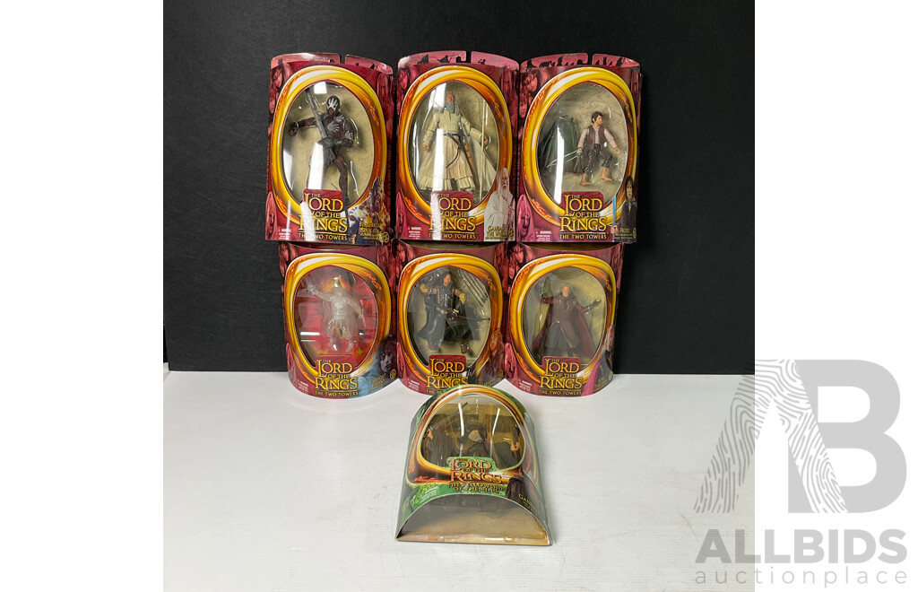 Collection of Seven Lord of the Rings Figures in Original Packaging
