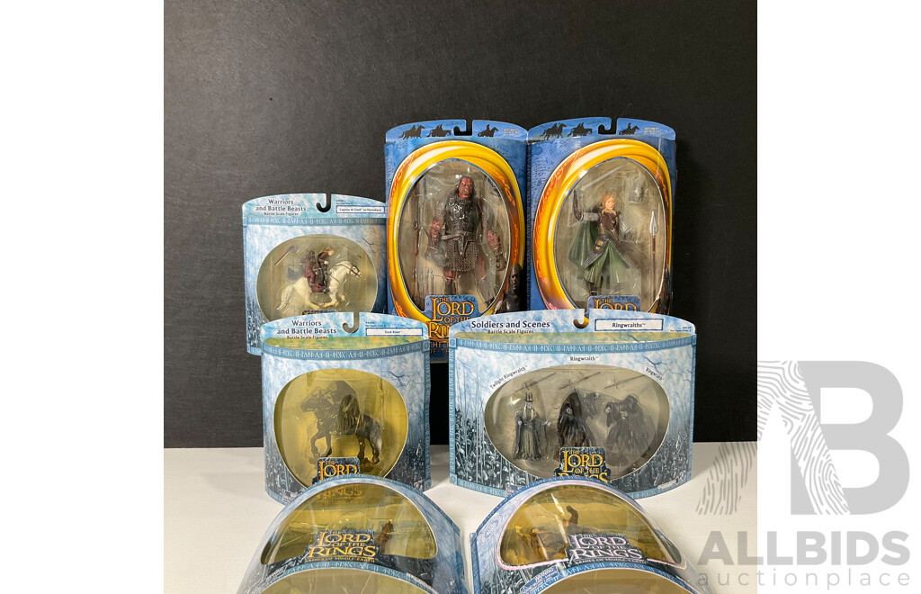 Collection of Seven Lord of the Rings Figures in Original Packaging