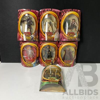 Collection of Seven Lord of the Rings Figures in Original Packaging