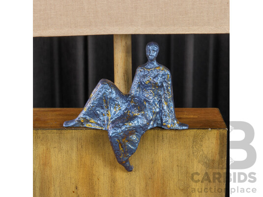 Timber Table Lamp with Mounted Figure