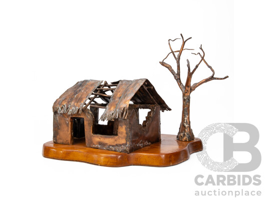 D.W Griffiths Decorative Copper Sculpture on Wooden Base