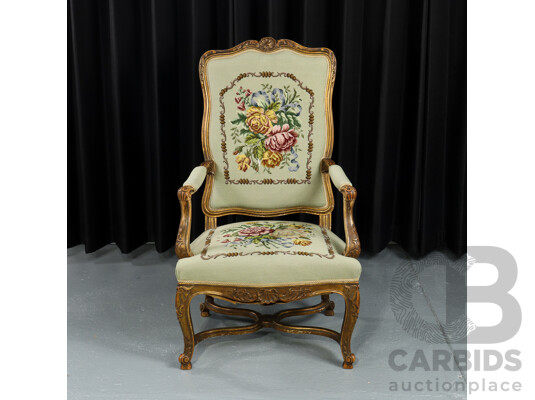 French Louis XV Style Carved Armchair