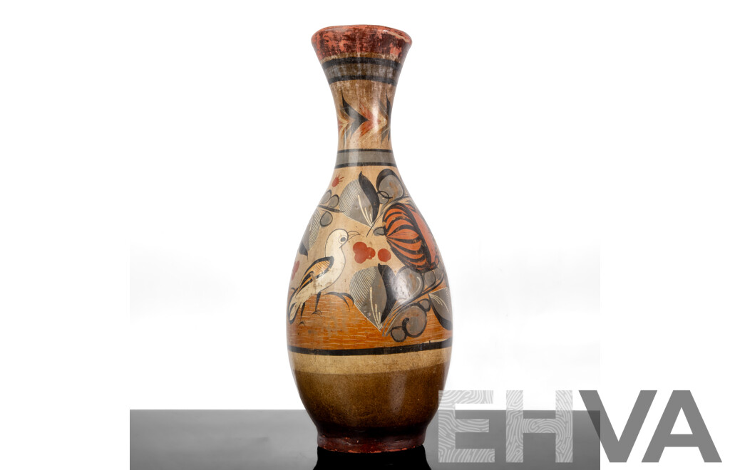 Vintage Tonalá Mexican Folk Art Pottery Vase