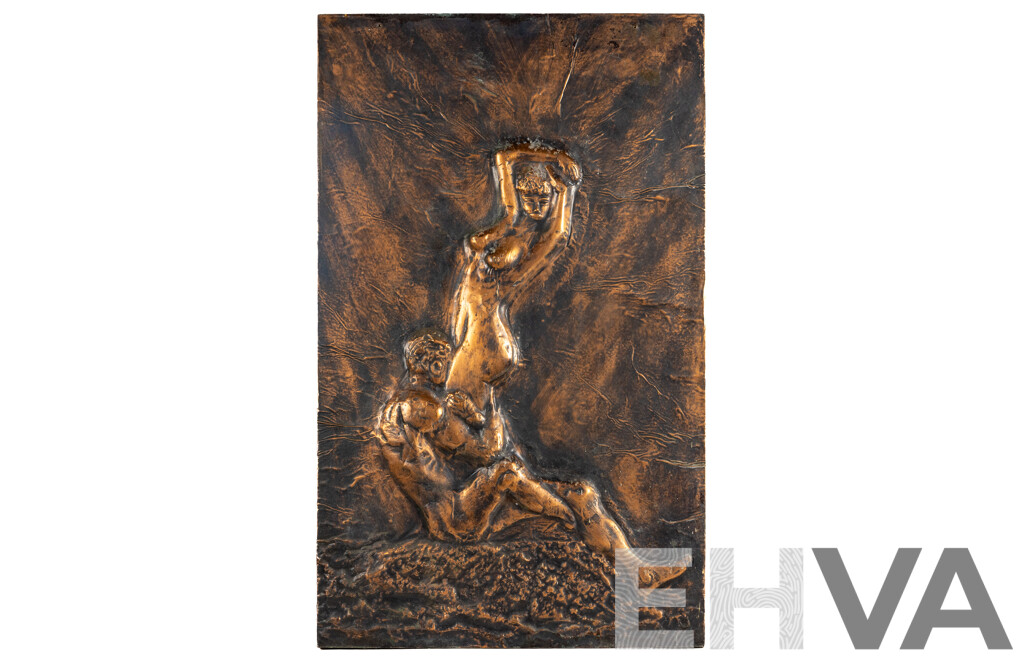 Artist Unknown, (20th Century), The Tryst, Wonderful Original Mid-Century Copper Relief, 92 x 56 cm (frame)