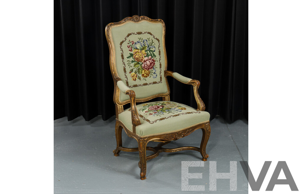 French Louis XV Style Carved Armchair