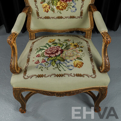 French Louis XV Style Carved Armchair