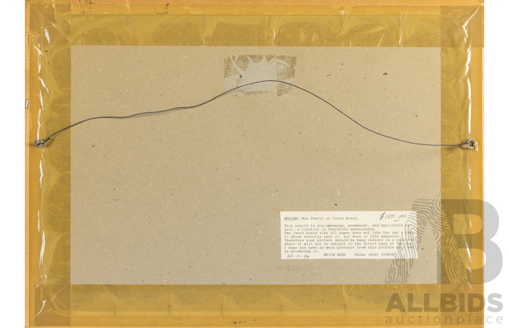 Keith Ross (20th Century, Australian), P.S. Adelaide at Echuca (1994), Original Wax Pencil on Ivory Board, 40H X 54W cm (frame)