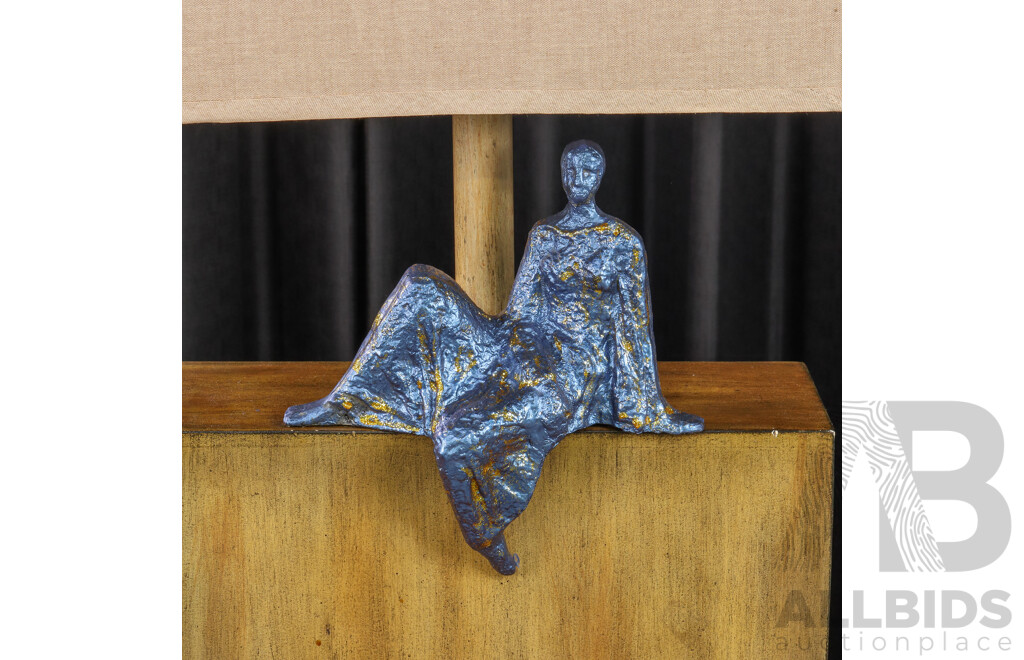 Timber Table Lamp with Mounted Figure