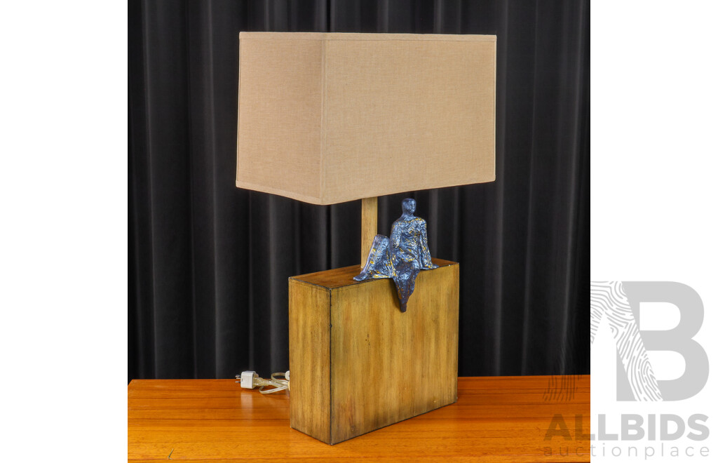 Timber Table Lamp with Mounted Figure