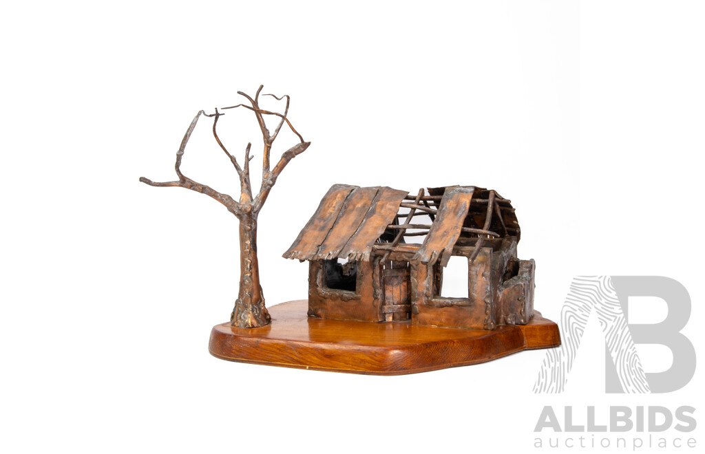 D.W Griffths Decorative Copper Sculpture on Wooden Base