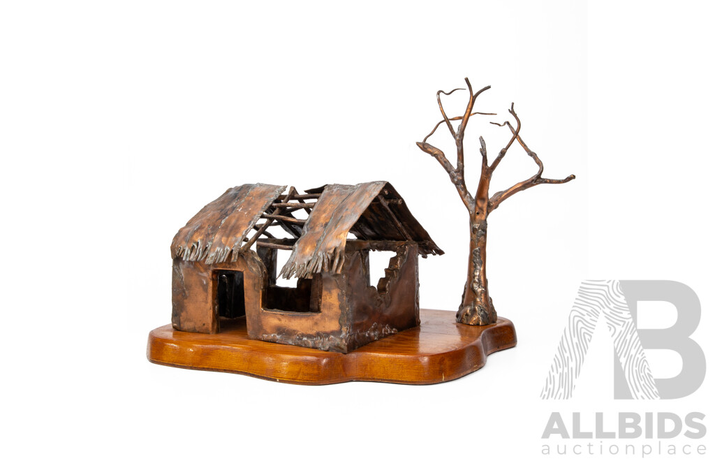 D.W Griffths Decorative Copper Sculpture on Wooden Base