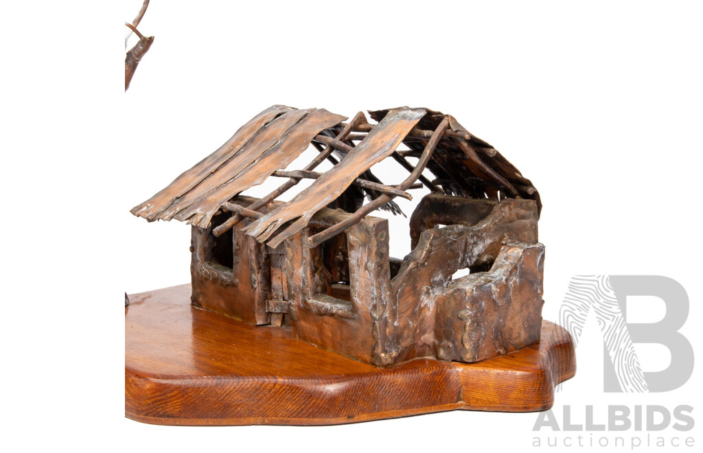 D.W Griffths Decorative Copper Sculpture on Wooden Base